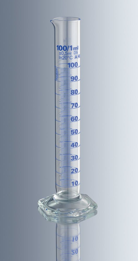 Marienfeld 2106081 Cam Mezür, A Sınıfı, Uzun Form, Mavi Renk Taksimatlı, 100 ml Ambalaj Miktarı: 1 Ad.