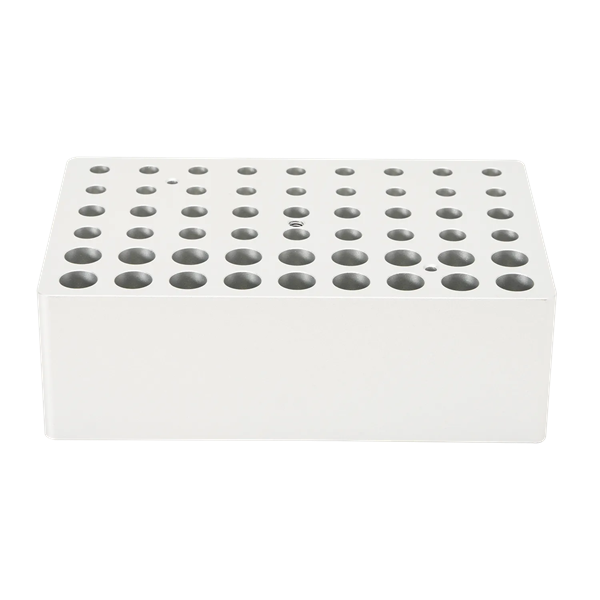 0,2 mL, 0,5 mL ve 1,5/2 mL tüpler için kullanılan ısıtma bloğu, her hacimde 18 delikli.