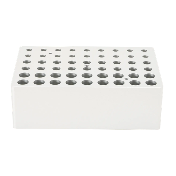 0,2 mL, 0,5 mL ve 1,5/2 mL tüpler için kullanılan ısıtma bloğu, her hacimde 18 delikli.