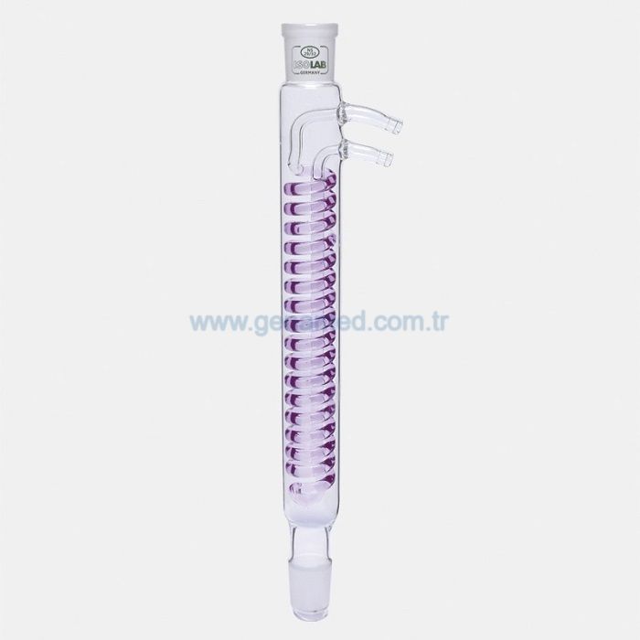 ISOLAB 033.17.160 soğutucu - dimroth - 160 mm - dişi şilif : NS 14/23 - erkek şilif : NS 14/23 - cam yan kol    1 paket = 1 adet
