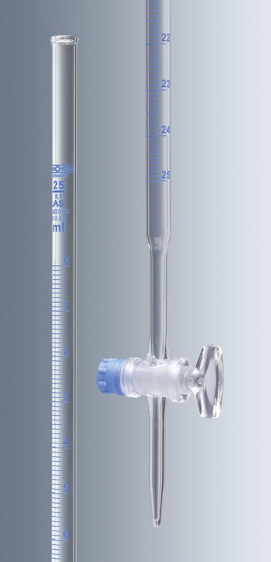 Marienfeld 2422001 Cam Büret, Mohr Modeli, AS Sınıfı, Cam Musluklu, 10:0.02 ml  Ambalaj Miktarı: 2 Ad.