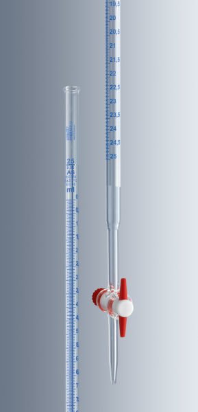 Marienfeld 2422021 Cam Büret, Mohr Modeli, AS Sınıfı, Cam Musluklu, 25:0.1 ml  Ambalaj Miktarı: 2 Ad.