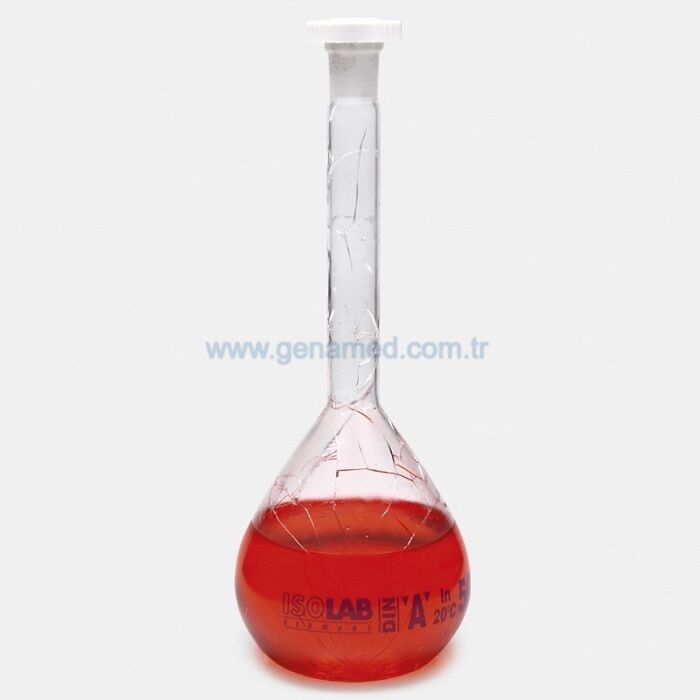 ISOLAB 013.01.300C balon joje - yüzey kaplı - standard - şeffaf - A kalite - grup sertifikalı - mavi skala - 300 ml - NS 14/24    1 paket = 2 adet