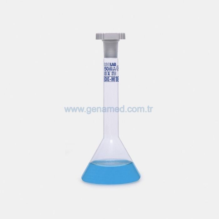 ISOLAB 013.13.005 balon joje - trapezoidal - şeffaf - A kalite - grup sertifikalı - mavi skala - 5 ml - NS 7/16    1 paket = 2 adet