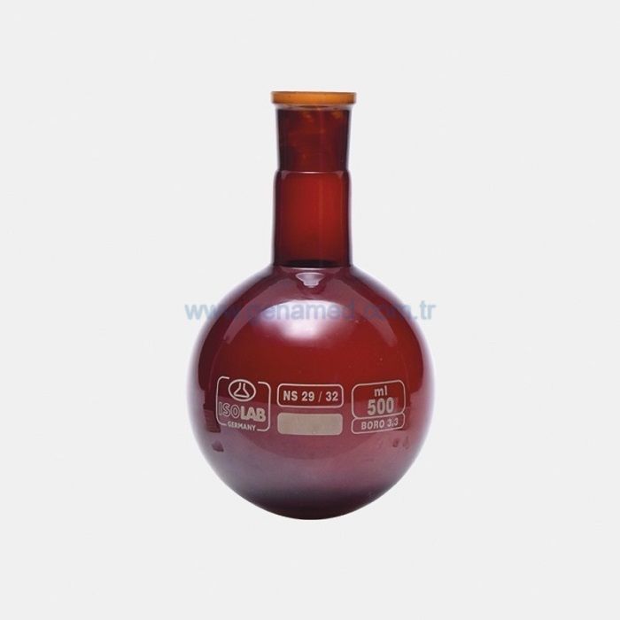 ISOLAB 030.12.501 balon - dibi yuvarlak - amber - şilifli - 500 ml - NS29/32    1 adet = 1 adet