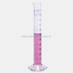 ISOLAB 015.01.005 mezür - uzun form - hexagonal cam tabanlı - A kalite - grup sertifikalı - mavi skala - 5 ml    1 paket = 2 adet