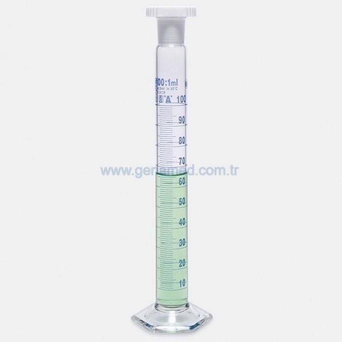ISOLAB 016.01.010 mezür - çalkalama - hexagonal cam tabanlı - A kalite - grup sertifikalı - mavi skala - 10 ml    1 paket = 2 adet