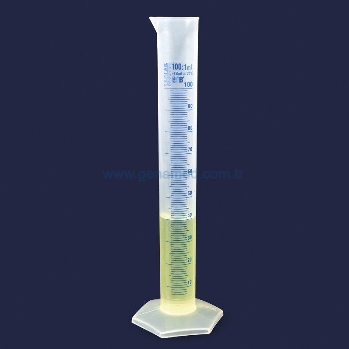 ISOLAB 016.06.250 mezür - uzun from - P.P - B kalite - mavi skala - 250 ml    1 adet = 1 adet
