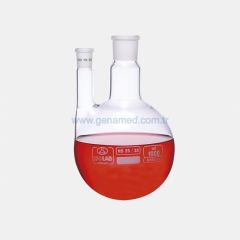 ISOLAB 030.33.500 balon - dibi yuvarlak - 2 boyunlu - paralel yan boyun - merkez boyun : NS 29/32 - yan dişi şilif : NS 14/23 - 500 ml    1 adet = 1 adet