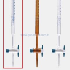 ISOLAB 017.01.050 büret - düz - şeffaf - PTFE musluklu - AS kalite - grup sertifikalı - şelbah çizgili - mavi skala - 50 ml    1 adet = 1 adet