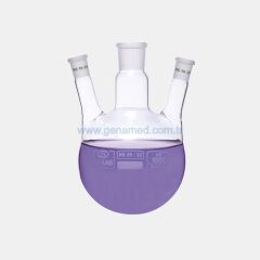 ISOLAB 030.39.250 balon - dibi yuvarlak - 3 boyunlu - yan dişi şilif - merkez boyun : NS 29/32 - yan boyun(lar) : NS 14/23 - 250 ml    1 adet = 1 adet