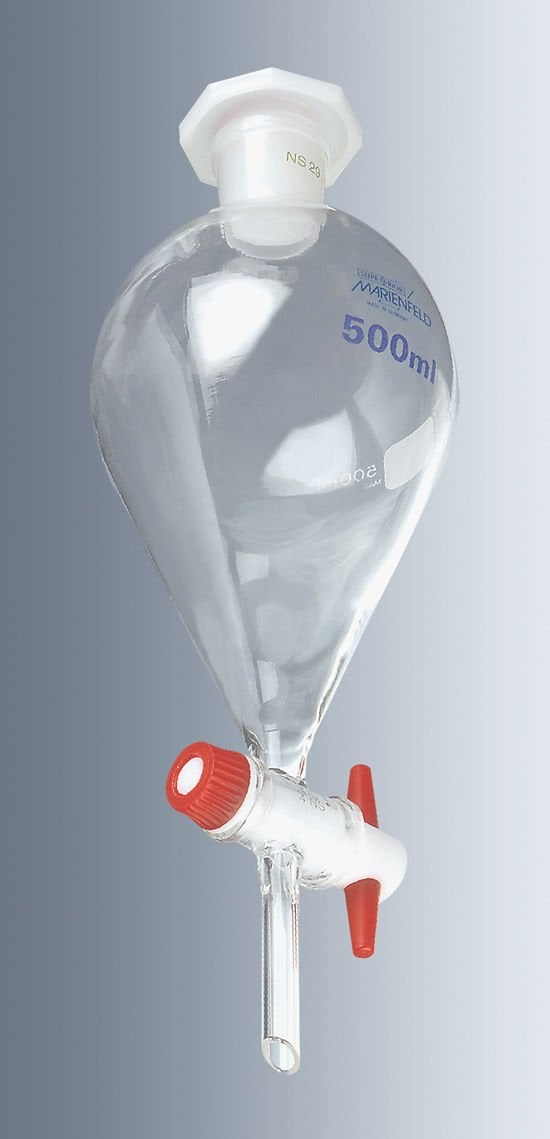 Marienfeld 4400350 Cam Ayırma Hunisi, Konik, PTFE Musluklu, Taksimatlı, 500 ml  Ambalaj Miktarı: 1 Ad.
