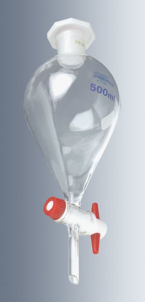 Marienfeld 4400350 Cam Ayırma Hunisi, Konik, PTFE Musluklu, Taksimatlı, 500 ml  Ambalaj Miktarı: 1 Ad.