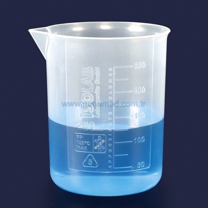 ISOLAB 026.01.100 beher - P.P - kısa form - kabartma skala - 100 ml    1 adet = 1 adet