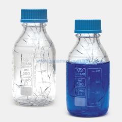 ISOLAB 061.01.100C şişe - borosilikat cam - şeffaf - vidalı kapaklı - 100 ml - yüzey kaplı    1 adet = 1 adet