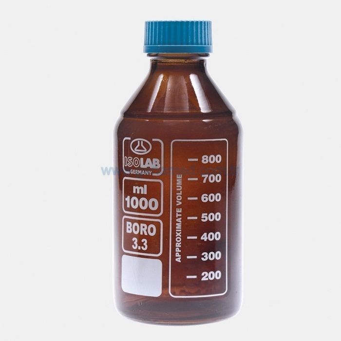 ISOLAB 061.02.901C şişe - borosilikat cam - amber - vidalı kapaklı - 1000 ml - yüzey kaplı    1 adet = 1 adet