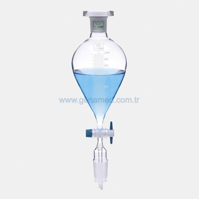 ISOLAB 032.01.500 damlatma hunisi - cam - armudi - dereceli - PTFE musluklu - 500 ml    1 adet = 1 adet