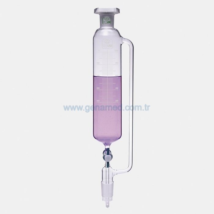 ISOLAB 032.03.500 damlatma hunisi - cam - silindirik - basınç borulu - dereceli - PTFE musluklu - 500 ml    1 adet = 1 adet