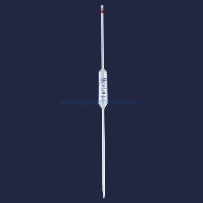 ISOLAB 021.05.001 pipet - cam - bullu - AS kalite - grup sertifikalı - mavi skala - 1 ml    1 paket = 10 adet